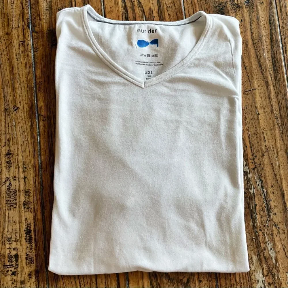 Nur Der Men’s White V Neck Undershirt Cotton Size XL/ XXL Like New Long